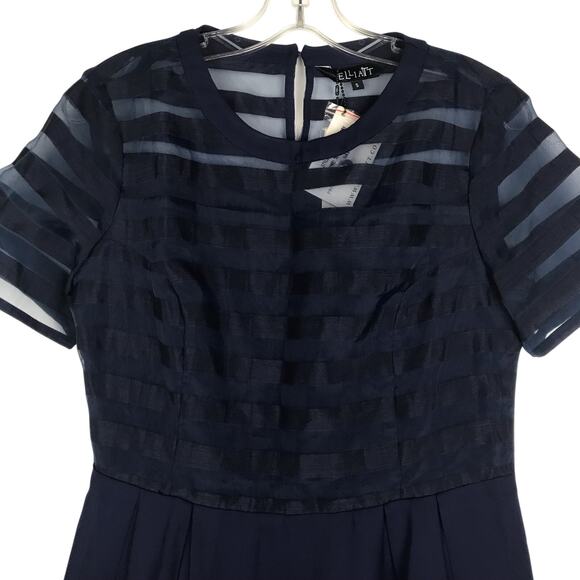 Anthropologie Elliatt Dutchess Dress Short Sleeve Sheer Stripes Pleated Navy S - Picture 2 of 11